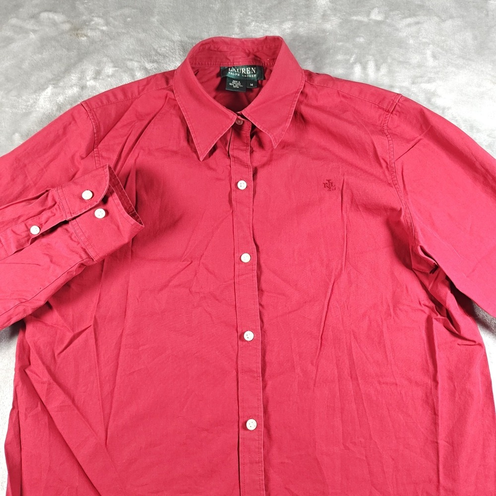 Lauren‎ Ralph Lauren Shirt Womens Medium Red Button Up Cotton Embroidered Logo